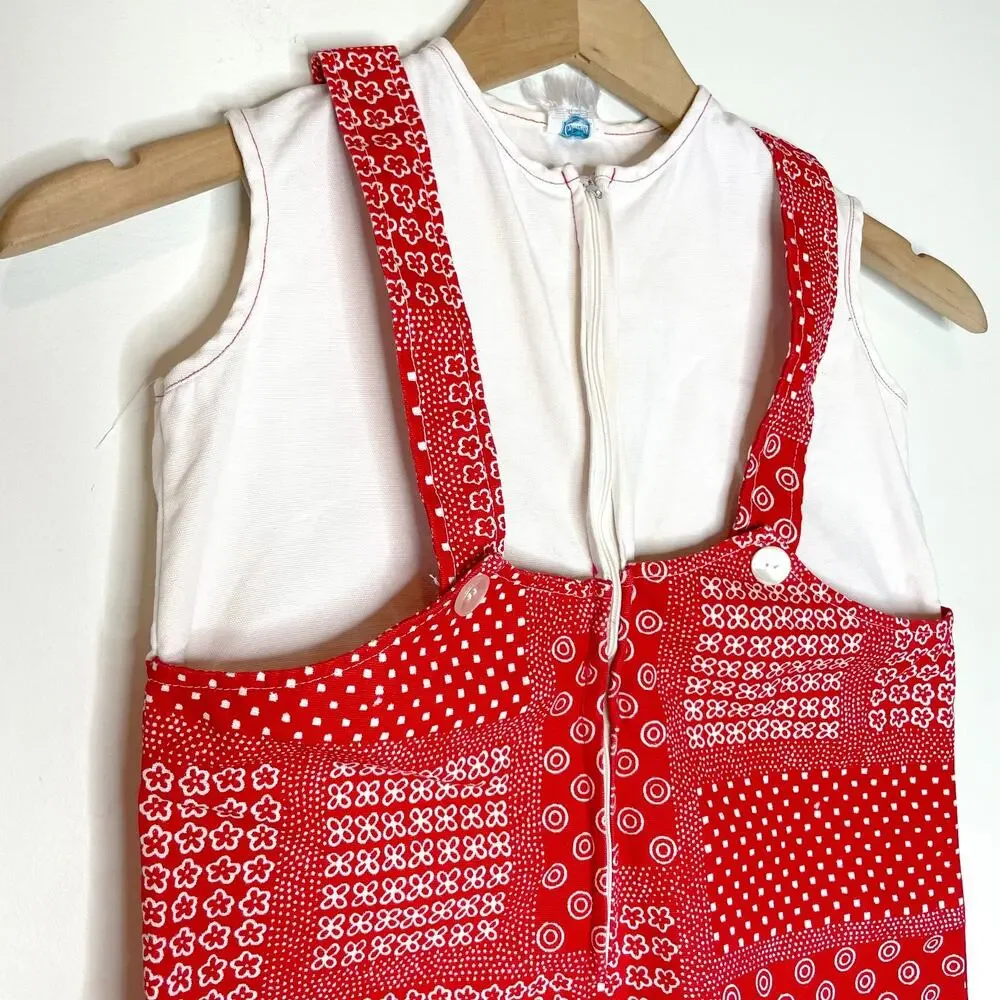 Vintage 70s Patchwork Overall Jumper Sz XS 4T Toddler Baby‎ Red Bandana Retro